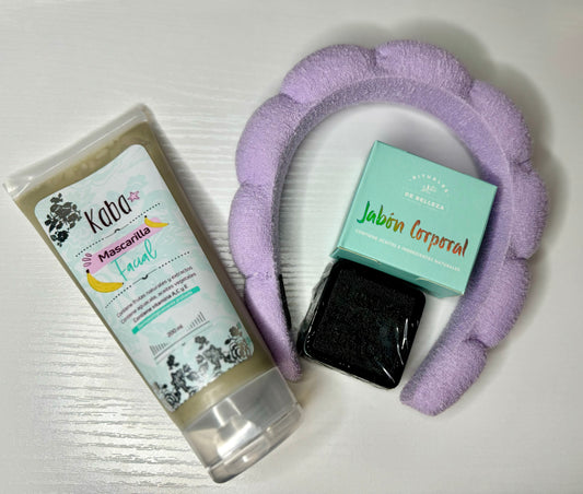 KIT FACIAL, MASCARILLA DE BANANO+JABON DE CARBÓN ACTIVADO+ DIADEMA DE SPA